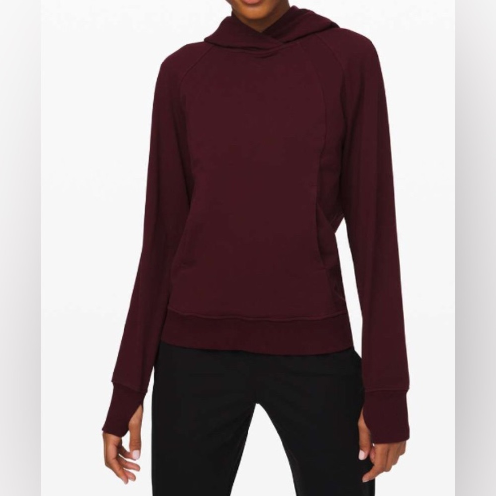 Lululemon Scuba pullover hoodie cotton Terry stretchy pocket thumb holes Garnet